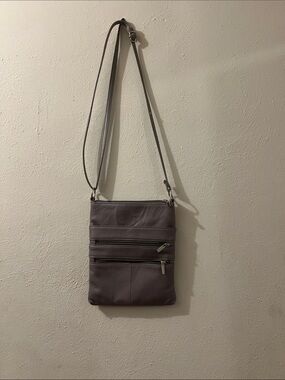 Slim Crossbody Bag - Gray Leather Shoulder Bag